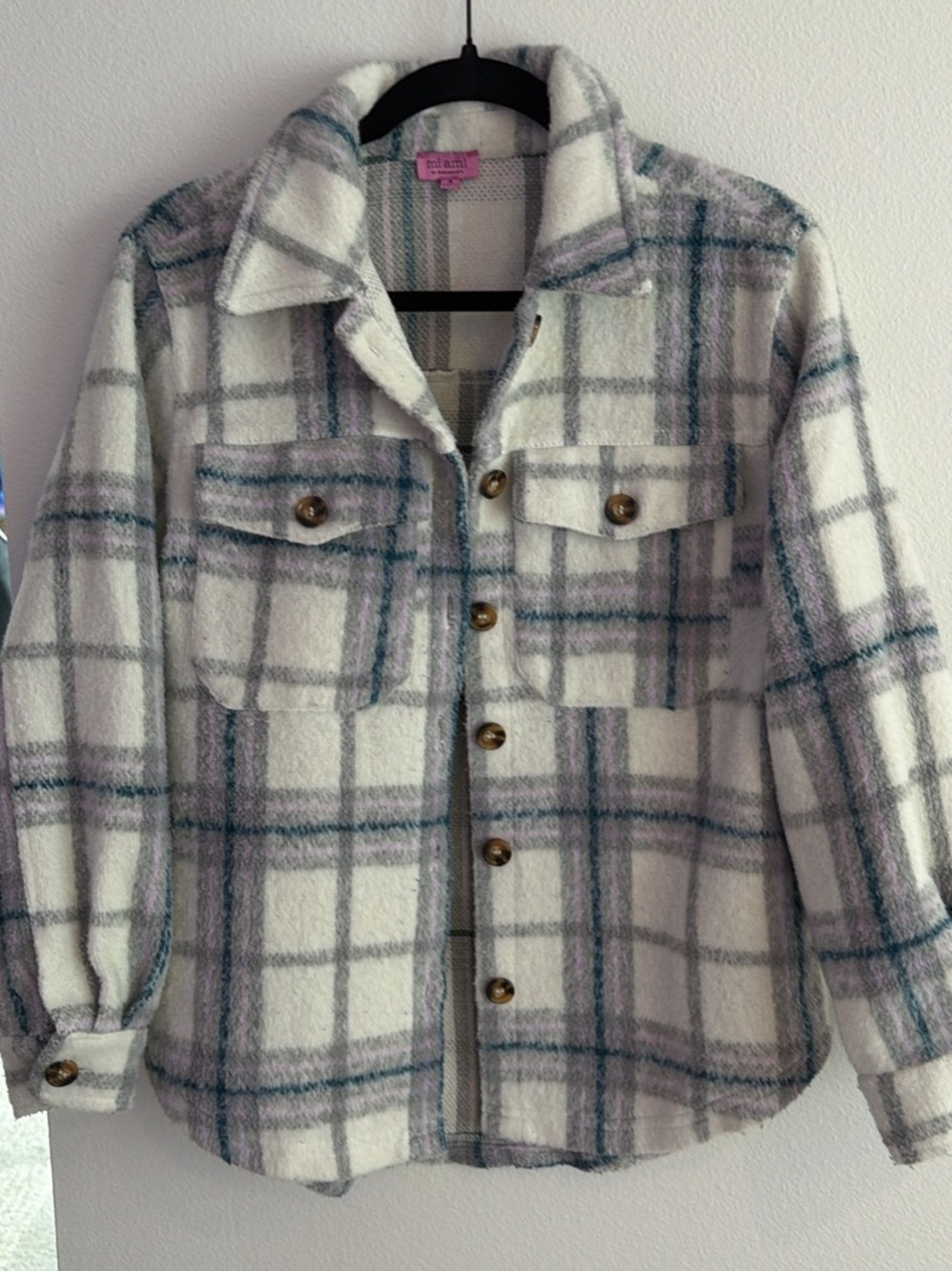 Cream Plaid Button-Front Shacket